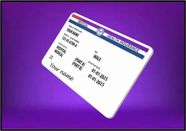 A picture of an id card on purple background.
